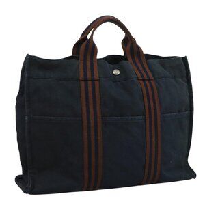 HERMES Fourre Tout MM Hand Bag Canvas Brown Navy